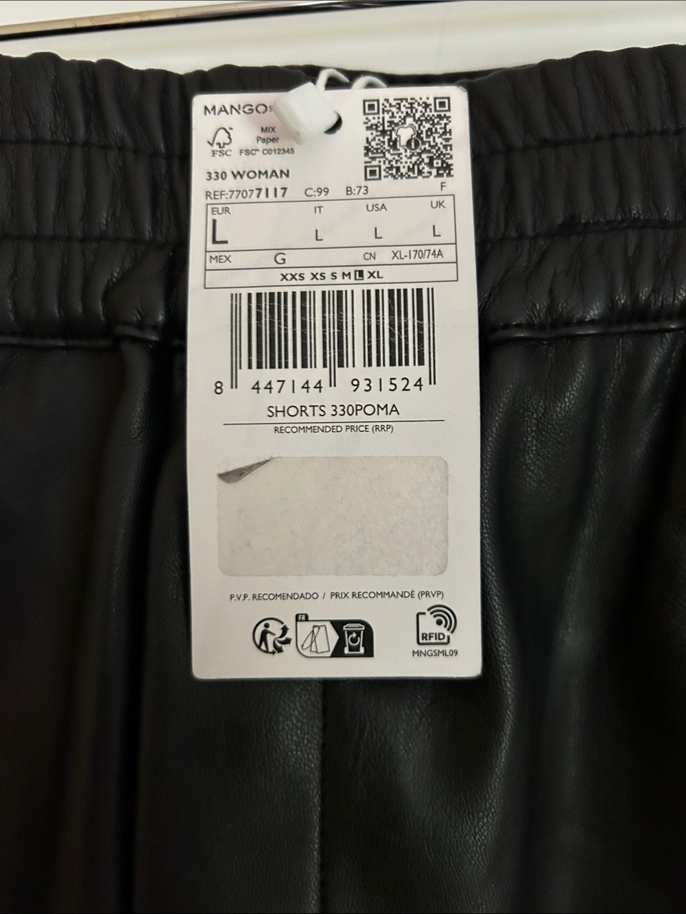 Mango Black Faux Leather Elastic-Waist Shorts